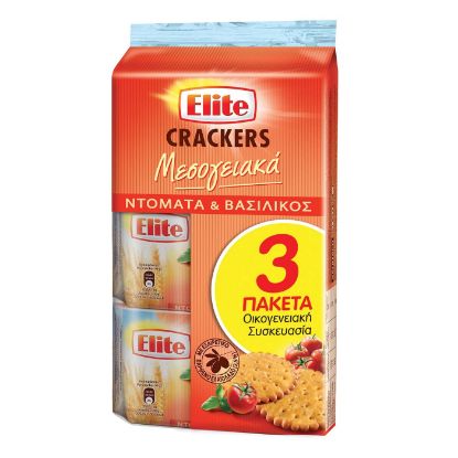 ELITE κράκερ με ντομάτα & βασιλικό οικογενειακή συσκευασία 3x105g
