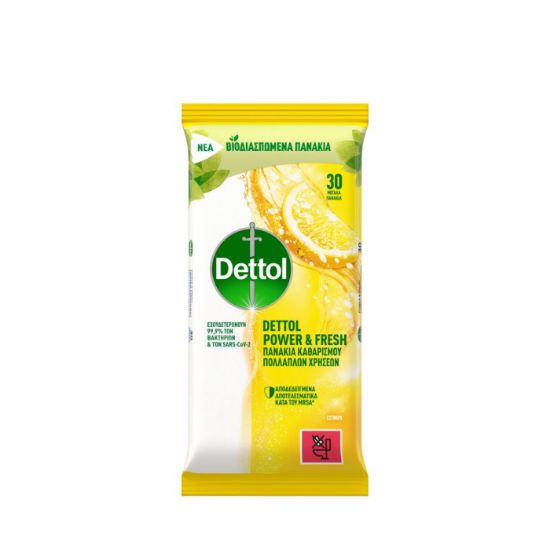 DETTOL αντιβακτηριδιακά πανάκια με άρωμα λεμόνι 30τεμ.