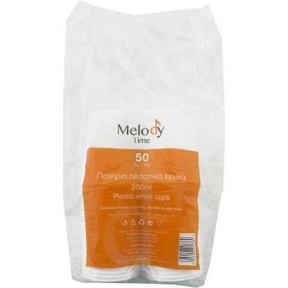 MELODY TIME white PP plastic glasses 250ml (2x25 pcs.)